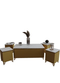 Luxury Coffee Table Set – 5 Pieces, Elegant Gold Design with White Accents & Premium Marble Top, Main Table with a Length of 122 cm, Width of 61.5 cm, and Height of 51.5 cm, and Four Side Tables with a Length of 35 cm, Width of 35 cm, and Height of 51.5 cm - pzsku/Z838B662BDE7C26D24DACZ/45/_/1737284850/eaf1d813-c06d-4867-be02-3194d27601f4