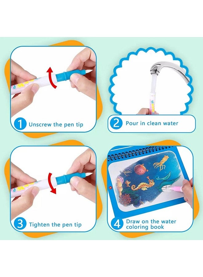 VGRASSP Reusable Magic Water Coloring Painting Book for Kids - Self Drying Water Pen - Fun and Learn Cartoon Educational Drawing Pad (Pack of 6) - Image 4