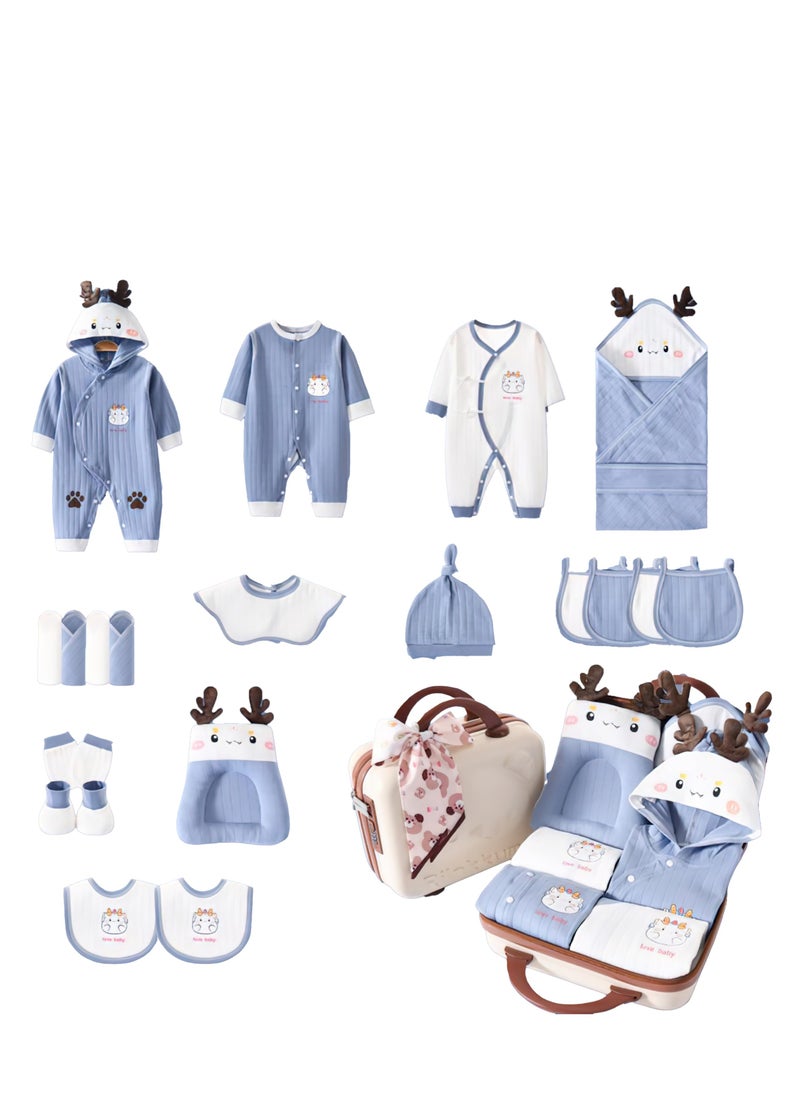 XiuWoo - 22 PCS Newborn Baby Gifts Set,Layette Gift for Girl Boys, Infant Essential Clothes Accessories, Premium Cotton Babies' Pant and Top Sets, with Beautifully Suitcase and Prints,66cm for 3-6 Month Babys - Image 1