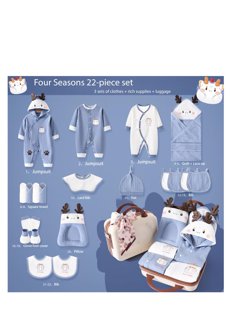 XiuWoo - 22 PCS Newborn Baby Gifts Set,Layette Gift for Girl Boys, Infant Essential Clothes Accessories, Premium Cotton Babies' Pant and Top Sets, with Beautifully Suitcase and Prints,66cm for 3-6 Month Babys - Image 1
