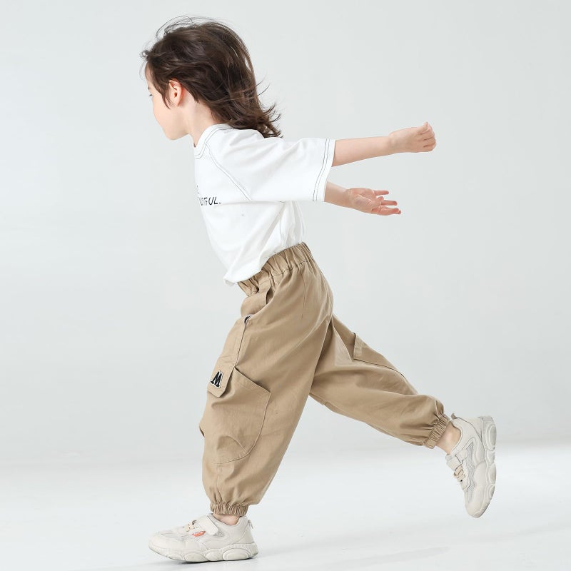 MINI PANDA Toddler Pants Boys& Girls, Relaxed Stretch Twill Toddler Casual Pants Beige - Image 5