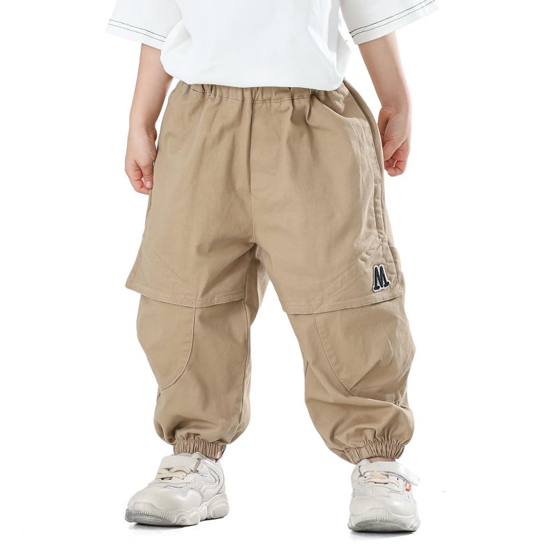 MINI PANDA Toddler Pants Boys& Girls, Relaxed Stretch Twill Toddler Casual Pants Beige - Image 1