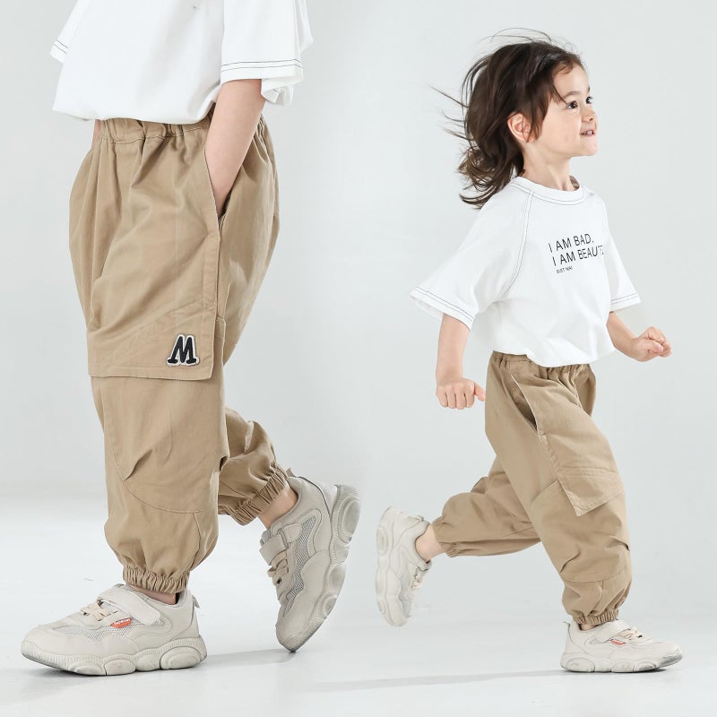 MINI PANDA Toddler Pants Boys& Girls, Relaxed Stretch Twill Toddler Casual Pants Beige - Image 4