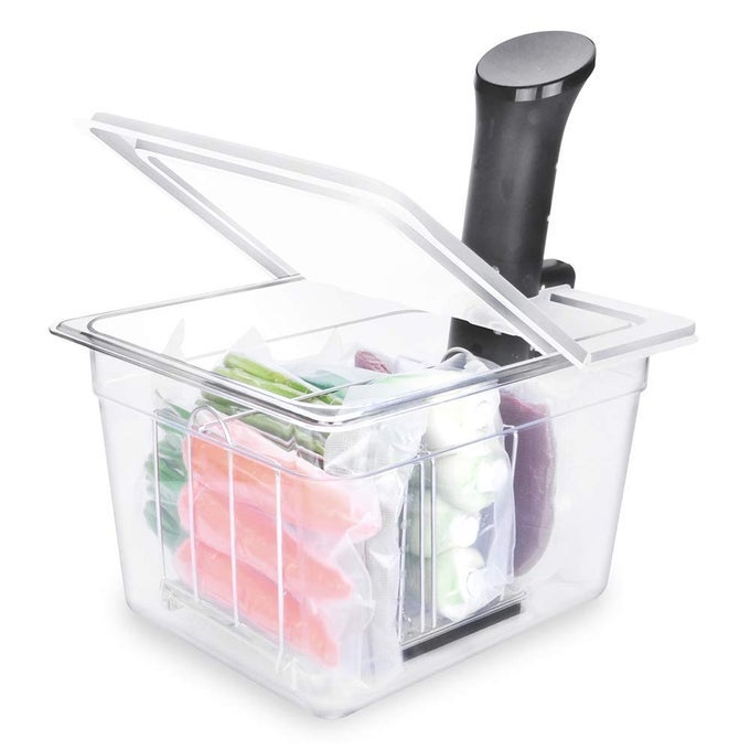 SOUS VIDE CONTAINER 12 QT WITH COLLAPSIBLE HINGED LID AND RACK COMPATIBLE WITH ANOVA NANO AND AN500US00 AND INSTANT POT SET12NANOPP