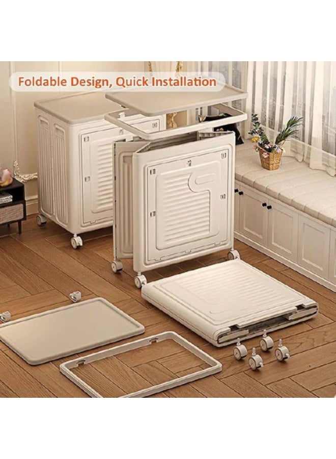 Large collapsible storage box with flip lid and wheels, home closet organizer, plastic storage box, wardrobe and blankets 80/120 L (58 x 39 x 68 cm) - Image 2