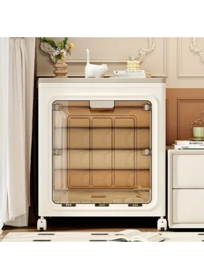 Large collapsible storage box with flip lid and wheels, home closet organizer, plastic storage box, wardrobe and blankets 80/120 L (58 x 39 x 68 cm) - Image 4