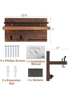 KYD Mail Key Holder for Wall Decorative, Wooden Mail Organizer Wall Mount with 5 Key Hooks, Wood Key Hangers for Wall with Mail Key Rack  - Image 3
