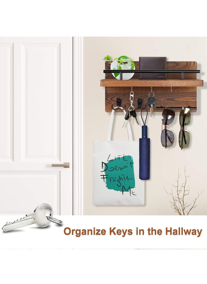 Mail Key Holder for Wall Decorative, Wooden Mail Organizer Wall Mount with 5 Key Hooks, Wood Key Hangers for Wall with Mail Key Rack