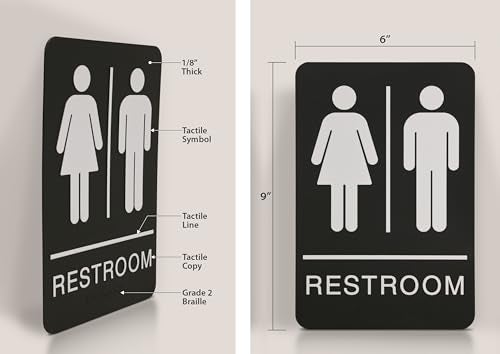 Headline Sign 9006 Women and Men’s Restroom ADA Sign with Grade 2 Braille and Tactile Graphics, 6" x 9", Black/White, Made in USA - Image 2