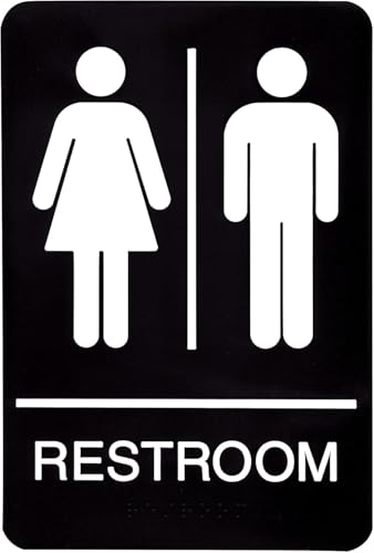 Headline Sign 9006 Women and Men’s Restroom ADA Sign with Grade 2 Braille and Tactile Graphics, 6" x 9", Black/White, Made in USA - Image 1