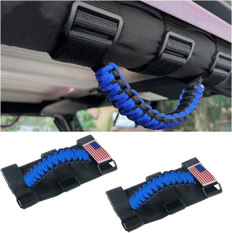 HZEL 2PCS Roll Bar Grab Handles - Durable Oxford Cloth with Metal Buckle, Blue - Image 1