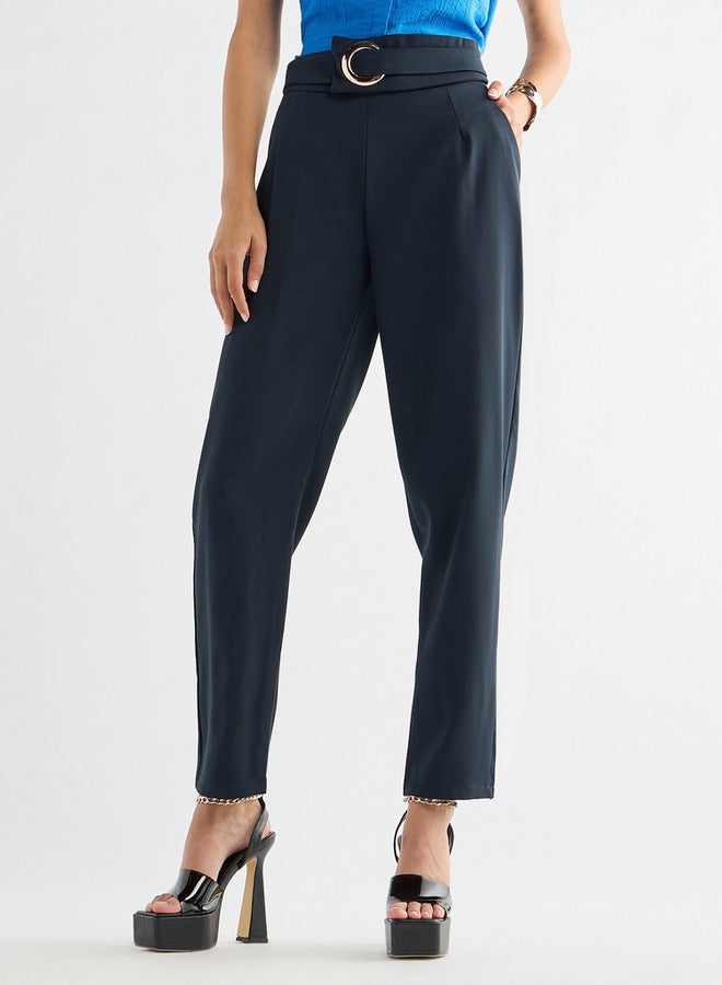 سبلاش فيڤ بنطلون سادة بقصة مستقيمة وجيوب وحزام - Image 1