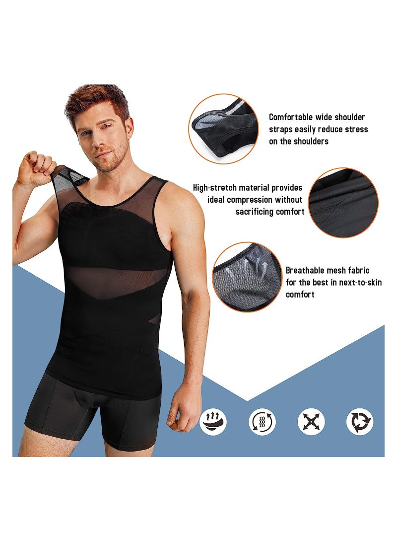 SOLARAE Compression Shirts for Men Slimming Workout Mesh Tank Top Undershirts Shapewear Sleeveless Vest Men XL - Image 4