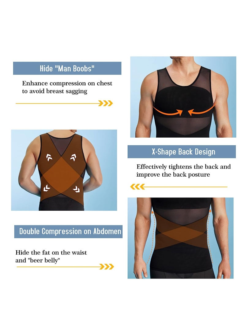 SOLARAE Compression Shirts for Men Slimming Workout Mesh Tank Top Undershirts Shapewear Sleeveless Vest Men XL - Image 3