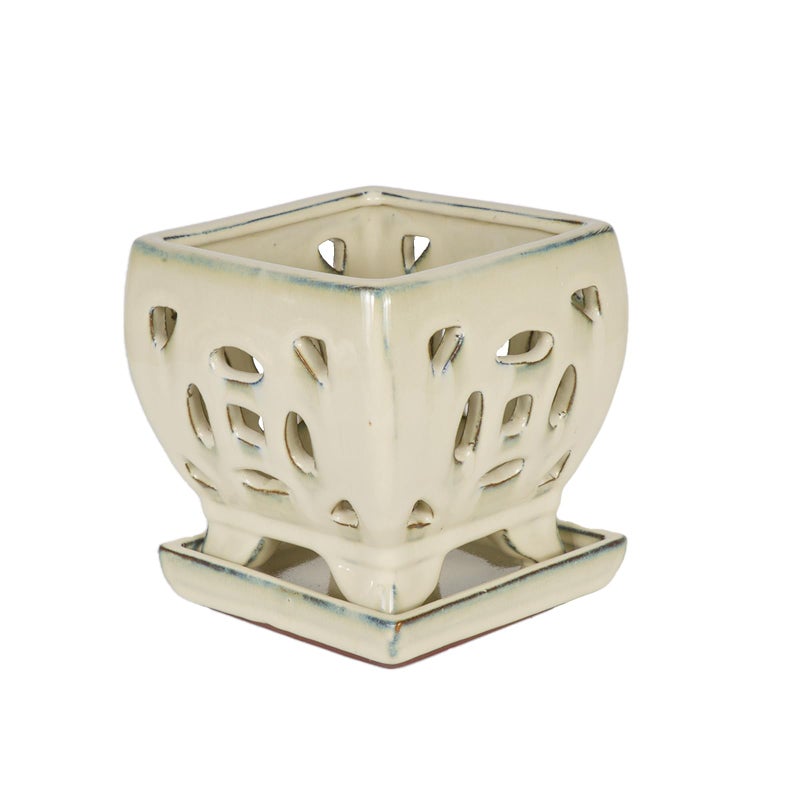 w w W&W Orchid Pot with Holes and Saucer for Repotting, Cream White, 5.5" - Image 5