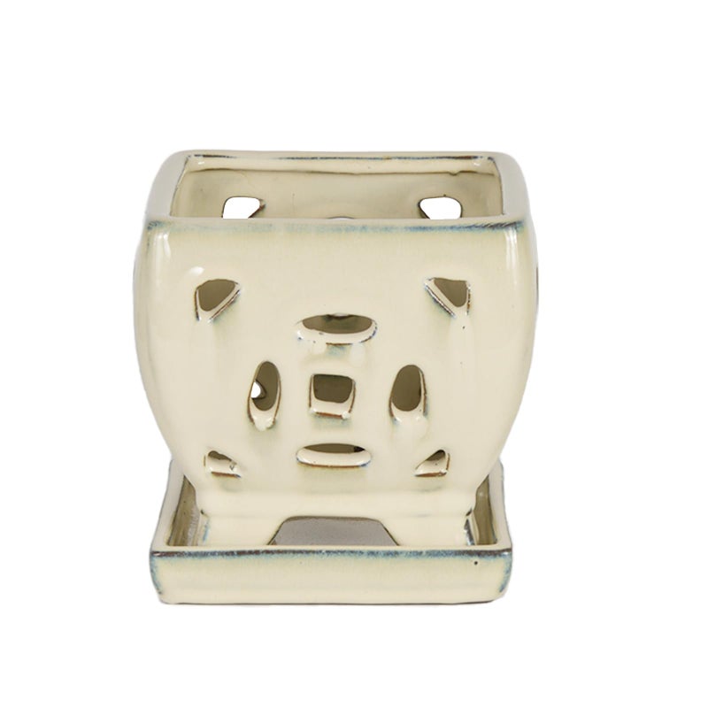 w w W&W Orchid Pot with Holes and Saucer for Repotting, Cream White, 5.5" - Image 2