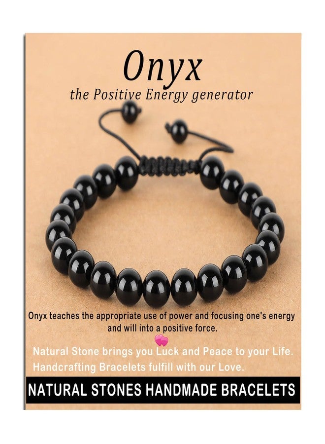 AD BEADS سوار أونيكس 8 مم - حجر مولد الطاقة الإيجابية - سوار كريستالي طبيعي مصنوع يدويًا مع حبل ماكرامي قابل للتعديل - هدايا طاقة الشفاء لليوغا للرجال والنساء - Image 1