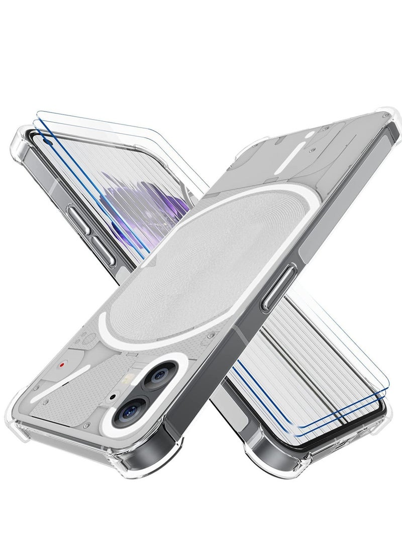 ELTRAZONE Nothing Phone 1 Case with 2 Pack Tempered Glass Screen Protector, Crystal Clear TPU Silicone Case with Airbag Corners, Drop Protection Cover For Nothing Phone 1 - Image 1