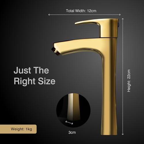 Hindware Italian Collection F520002PGD Avior Gold Pillar Cock Tall | Made of Brass | Chrome Polish Finish | PVD Coating | 12-Year Manufacturer Warranty - Image 5