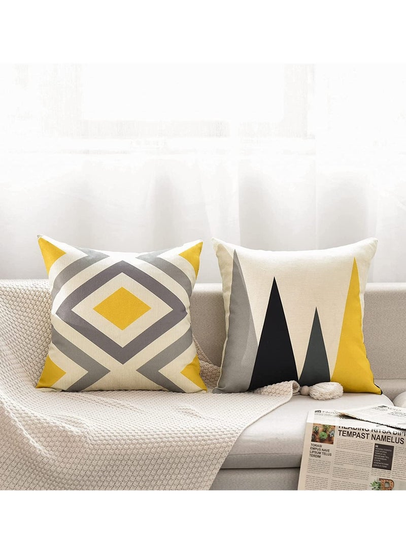 4Pcs Modern Geometric Pillow Covers in Yellow & Grey, 18 x 18 Inches Cotton Polyester Cushion Cases for Sofa & Bed Home Decor - Image 4