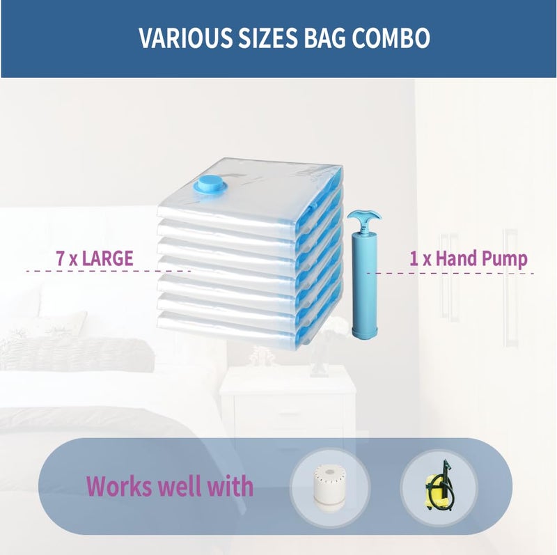 GIGAORNIS 7 Pack Large Space Saver Vacuum Storage Bags for Clothing Travel, Vacuum Seal Compression Bags for Clothes, Packing, Luggage, Blankets, Comforters and Pillows, Hand Pump Included - Image 4