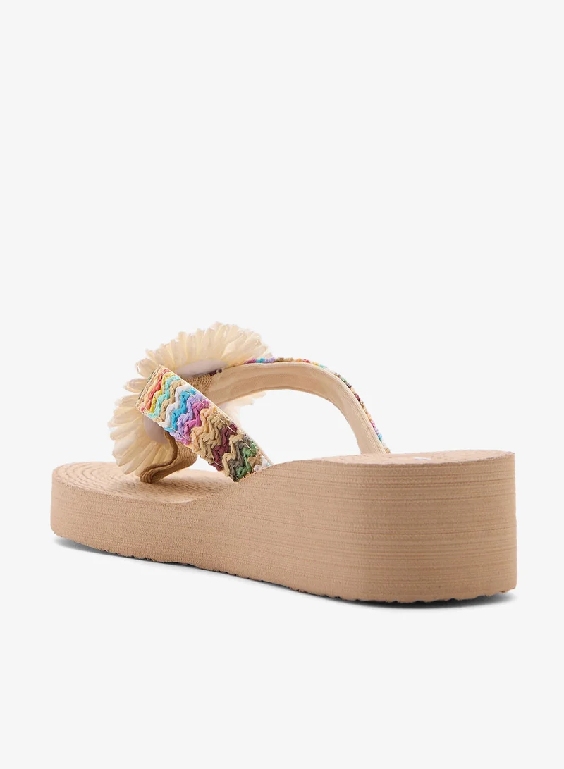 Ginger Oversized Floral Trim Toepost Wedge Flipflop
