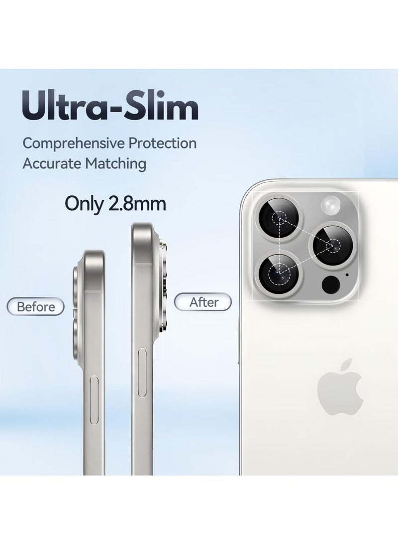 Raxoom (2 Pack) Camera Lens Protector for iPhone 16 Pro and iPhone 16 Pro Max – [Alloy Metal Camera Cover] + [Tempered Glass Screen Protector] (Grey) - Image 2