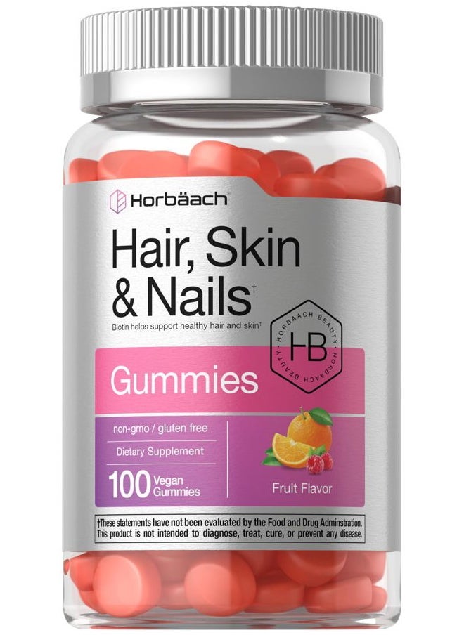 Horbäach - Hair Skin and Nails Gummies | 100 Count | with Biotin | Fruit Flavored Vitamins | Non-GMO, Gluten Free Supplement - Image 1