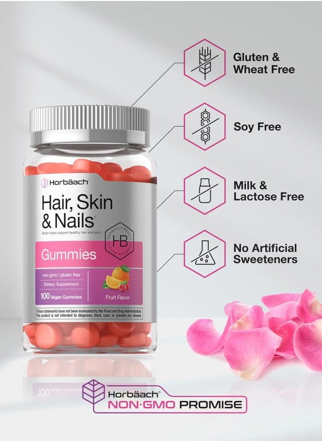 Horbäach - Hair Skin and Nails Gummies | 100 Count | with Biotin | Fruit Flavored Vitamins | Non-GMO, Gluten Free Supplement - Image 1