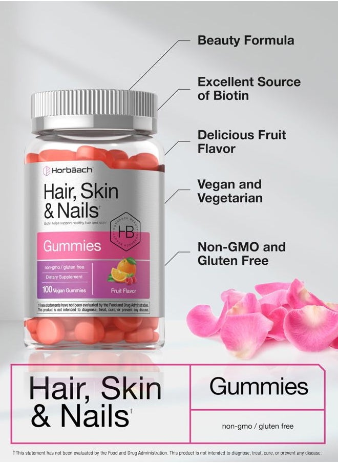 Horbäach - Hair Skin and Nails Gummies | 100 Count | with Biotin | Fruit Flavored Vitamins | Non-GMO, Gluten Free Supplement - Image 1
