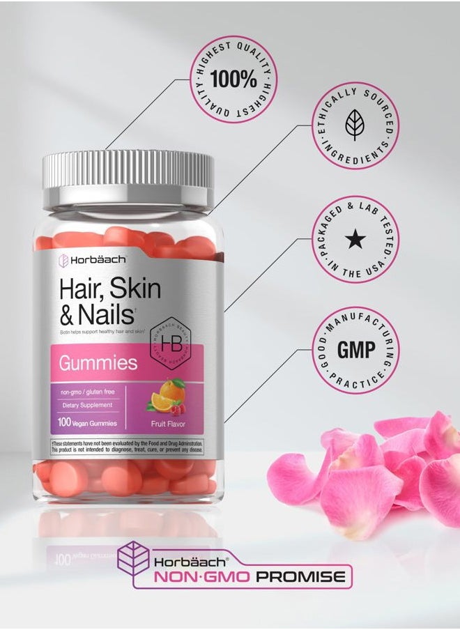 Horbäach - Hair Skin and Nails Gummies | 100 Count | with Biotin | Fruit Flavored Vitamins | Non-GMO, Gluten Free Supplement - Image 1