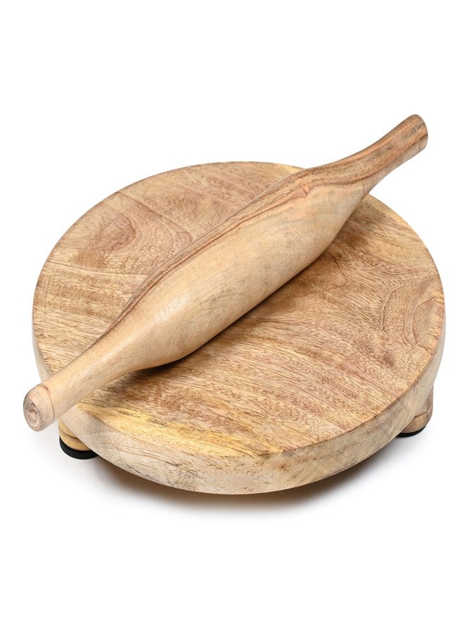 PTR Sheesham Wood Chakla Belan Set Handcrafted from Strong Natural Wood 9 Inch Rolling Board with 12 Inch Rolling Pin for Everyday Kitchen Use Chakla Belan Set (Beige) - Image 1
