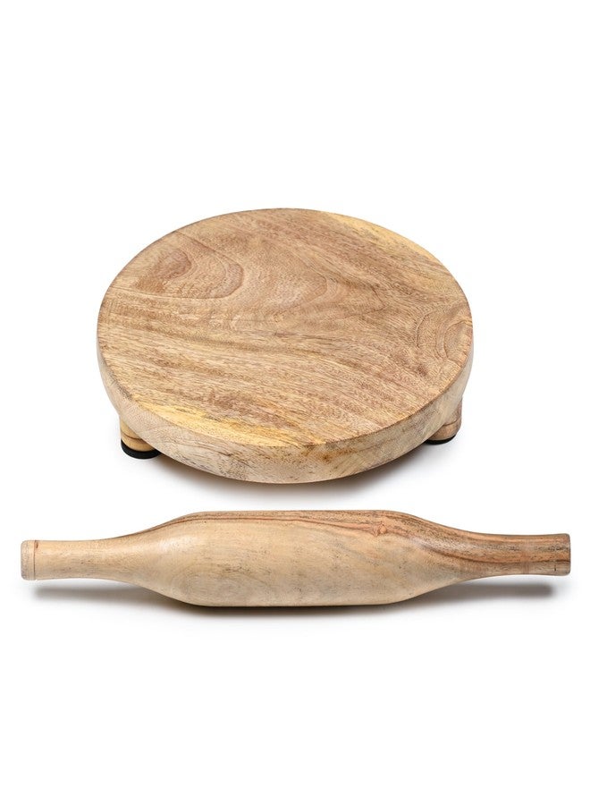 PTR Sheesham Wood Chakla Belan Set Handcrafted from Strong Natural Wood 9 Inch Rolling Board with 12 Inch Rolling Pin for Everyday Kitchen Use Chakla Belan Set (Beige) - Image 5