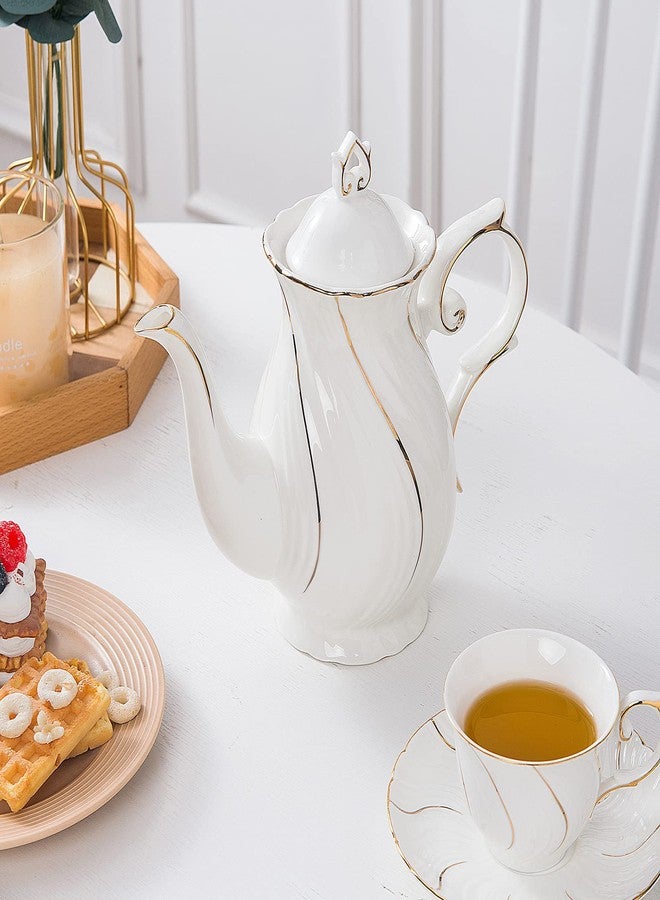 Agyiuns Ceramic teapot with lid ceramic tea pot 38.8OZ for Home/Gift (White) - Image 4