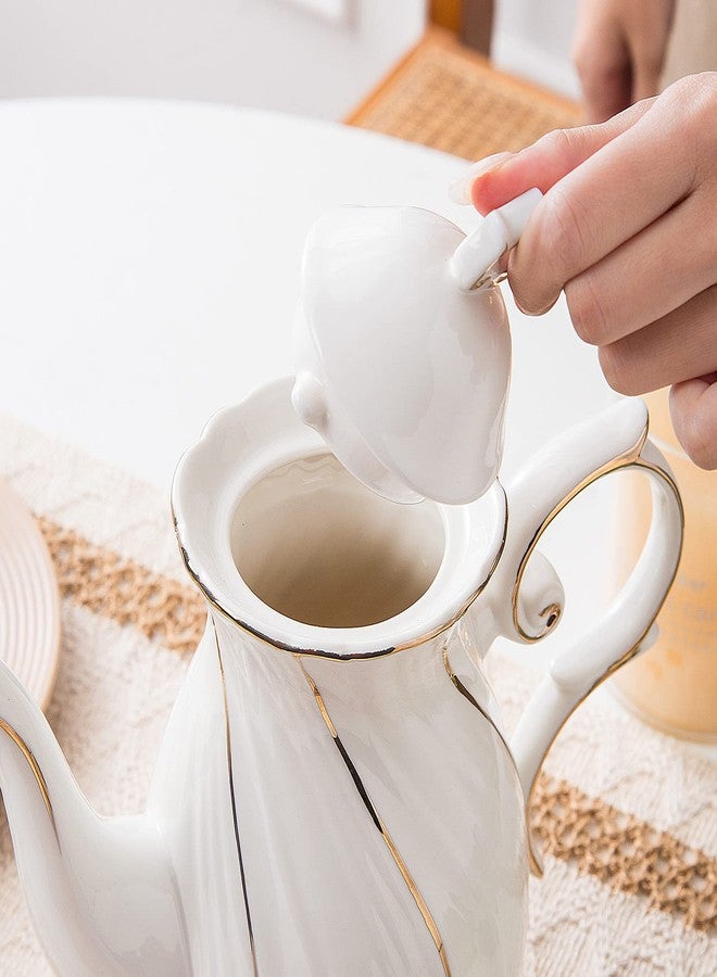 Agyiuns Ceramic teapot with lid ceramic tea pot 38.8OZ for Home/Gift (White) - Image 5