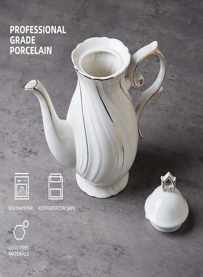 Agyiuns Ceramic teapot with lid ceramic tea pot 38.8OZ for Home/Gift (White) - Image 3