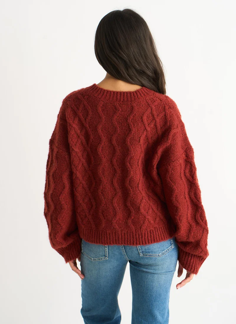 Gini London Rust Cable Knit Cardigan