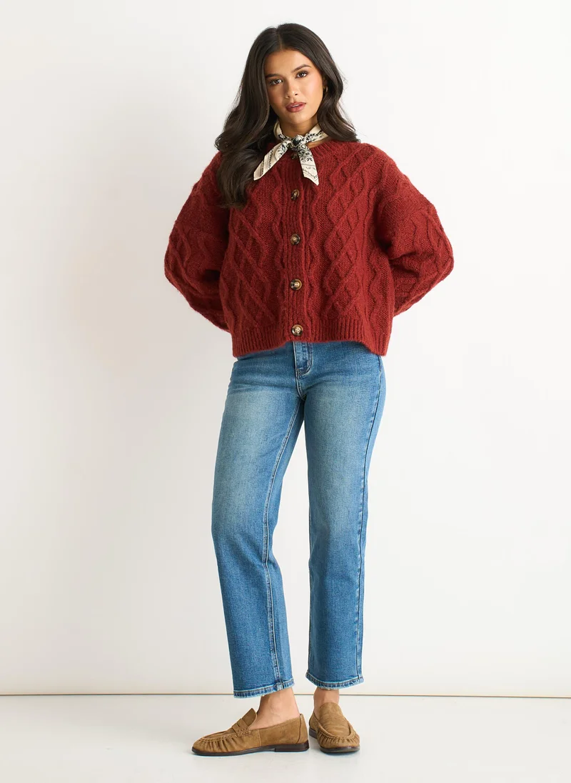 Gini London Rust Cable Knit Cardigan