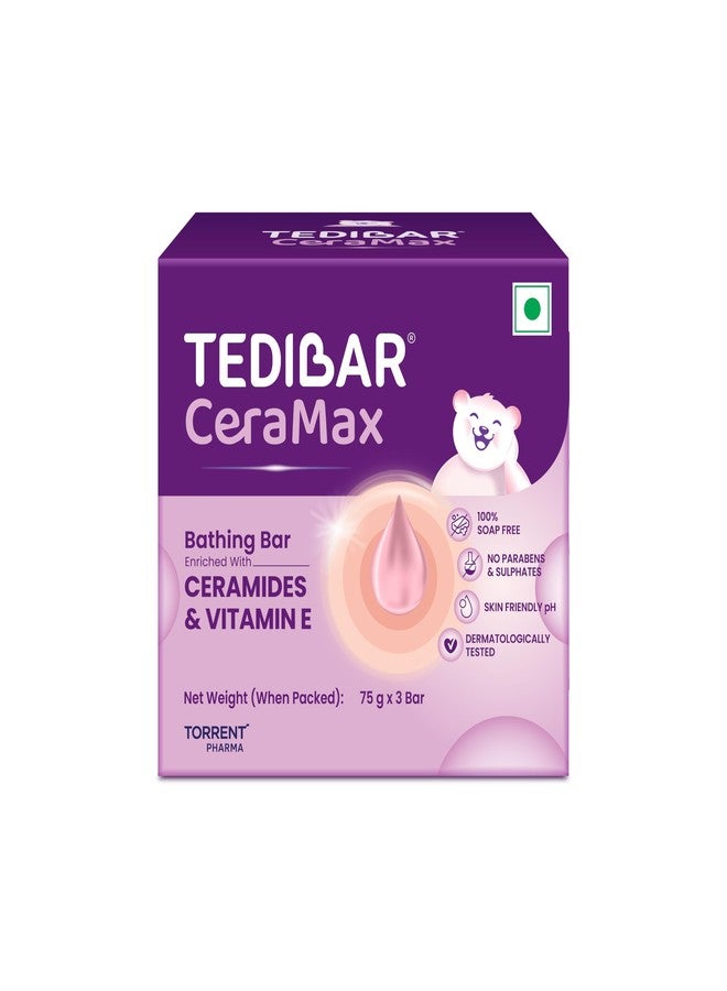 Tedibar Ceramax Baby Bathing Bar -75g x 3 | Pack of 3 | Enriched with Ceramides & Vitamin E | 100% Soap Free | Skin friendly pH | By Torrent Pharma - Image 1