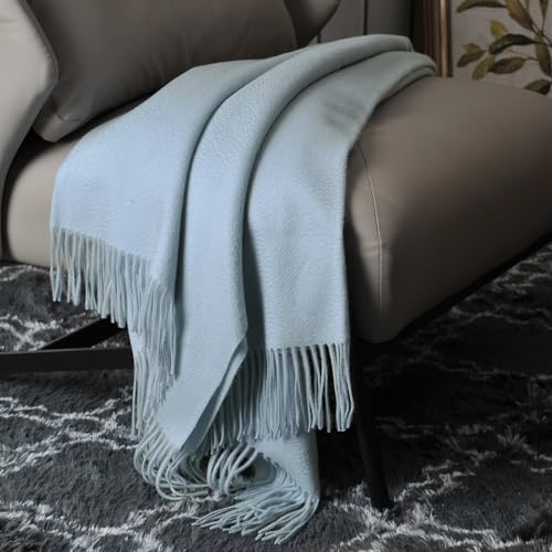 EP Mode 100% Pure Cashmere Throw Blanket for Sofa, Classic Design with Gift Box (Baby Blue) - Image 3