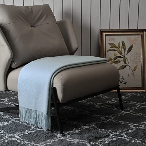 EP Mode 100% Pure Cashmere Throw Blanket for Sofa, Classic Design with Gift Box (Baby Blue) - Image 2