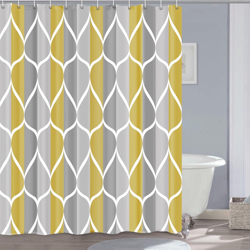 Gelbchu Gray Yellow Shower Curtain W 72 x H 72  Waterproof Design and Polyester  Quick-Drying  Weighted Hem  Shower Curtains Set for Bathroom  Machine Washable with 12 Hooks - Image 1