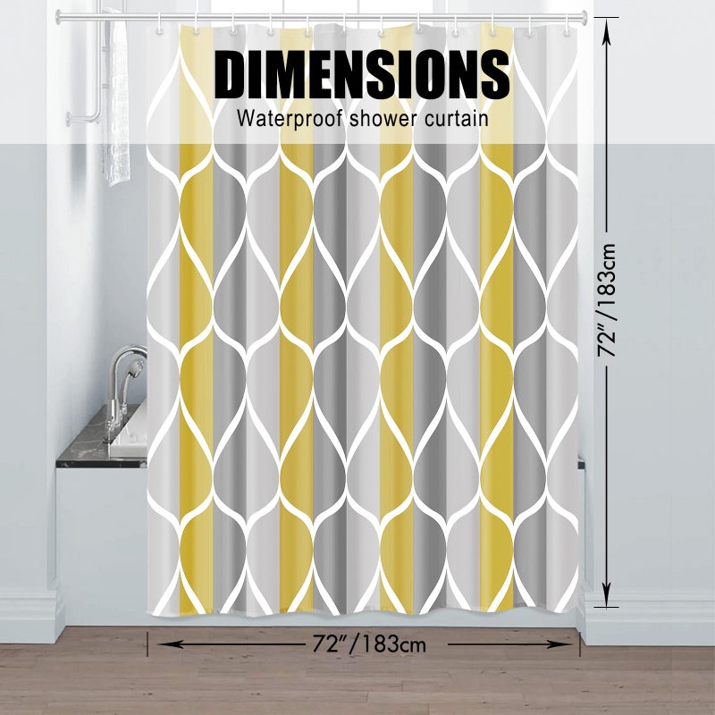 Gelbchu Gray Yellow Shower Curtain W 72 x H 72  Waterproof Design and Polyester  Quick-Drying  Weighted Hem  Shower Curtains Set for Bathroom  Machine Washable with 12 Hooks - Image 5