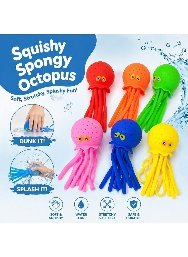 Octopus Water Balls, Set of 6, Rubber Kids’ Bath Toys, Sensory Stress Relief Pool Toys for Kids, Cute Goodie Bag Fillers for Boys and Girls, Pink, Blue and Green ArtCreativity - Image 1