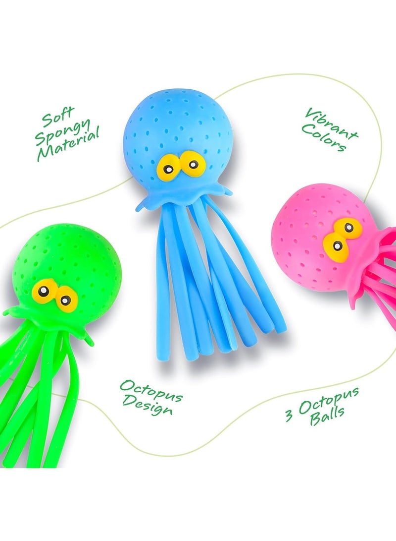 Octopus Water Balls, Set of 6, Rubber Kids’ Bath Toys, Sensory Stress Relief Pool Toys for Kids, Cute Goodie Bag Fillers for Boys and Girls, Pink, Blue and Green ArtCreativity - Image 2