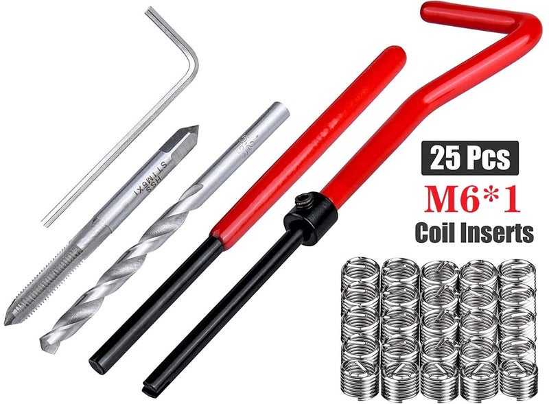 fixinus 30 Piece M6 x 1.0mm Thread Repair Insert Kit, Stainless Steel Thread Repair Kit Helicoil Coil Compatible Hand Tool Set for Auto Repair - Image 2
