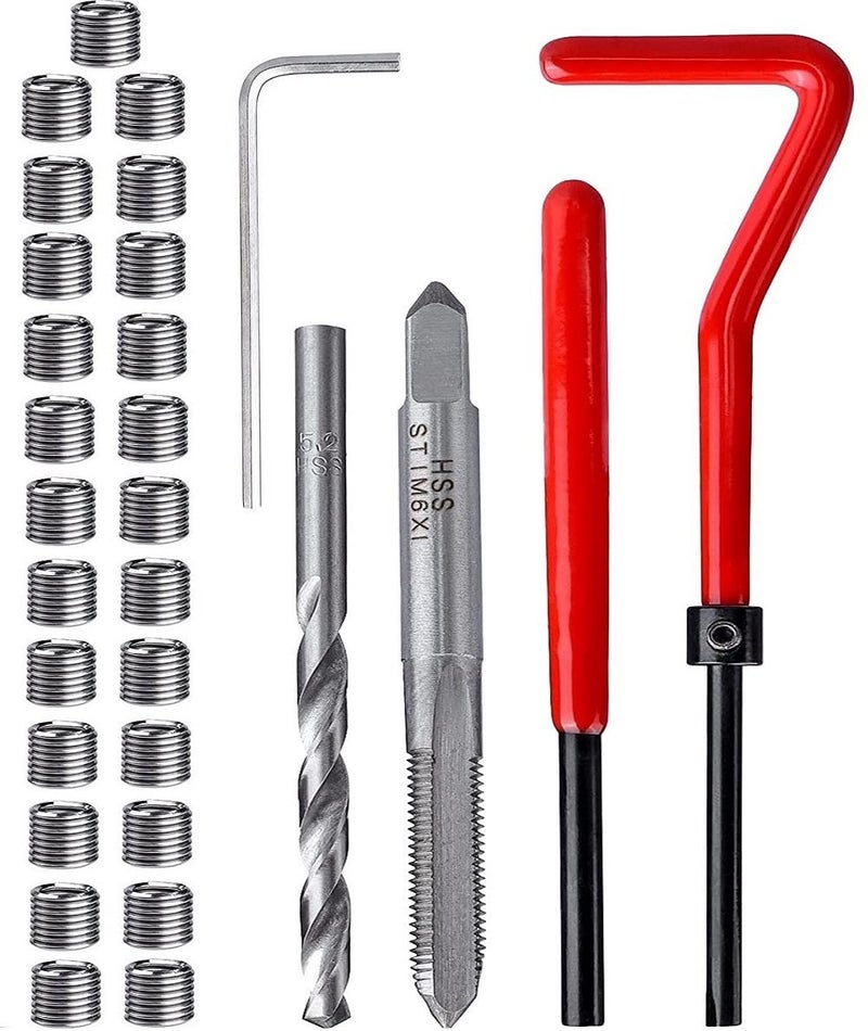 fixinus 30 Piece M6 x 1.0mm Thread Repair Insert Kit, Stainless Steel Thread Repair Kit Helicoil Coil Compatible Hand Tool Set for Auto Repair - Image 1