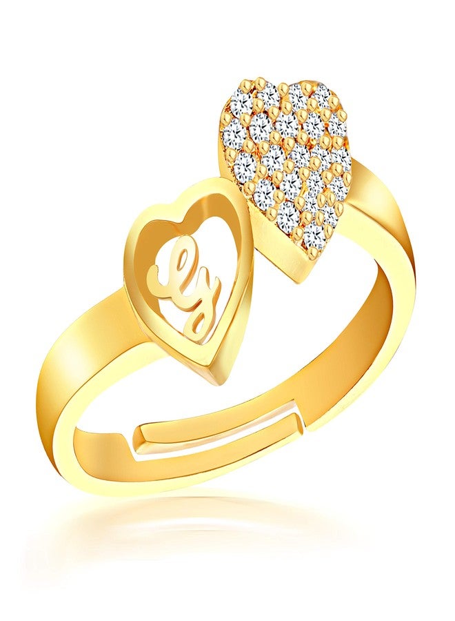 Amaal Jewellery Valentine Latest American Diamond Adjustable Love Heart Gold Stylish Initial Letter Name Alphabet G Rings for Women Girls Girlfriend Couples Lovers Stylish Design -FR-A686 - Image 1
