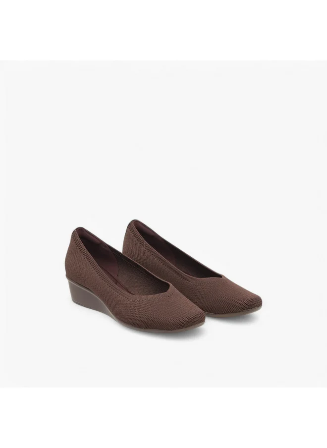 Le Confort Women's Flyknit Textured Slip-On Ballerina Shoes with Wedge Heels