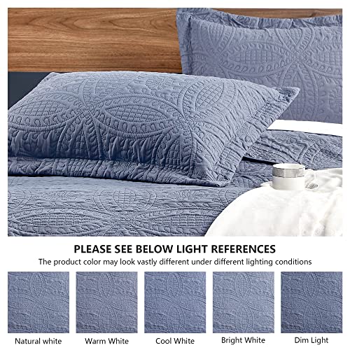 Love's cabin Quilts for Queen Bed Blue Bedspreads - Soft Bed Summer Lightweight Bedspread Comforter - Modern Style Coin Pattern Coverlet for All Season - 3 Pieces (1 Quilt, 2 Pillow Shams) - Image 5